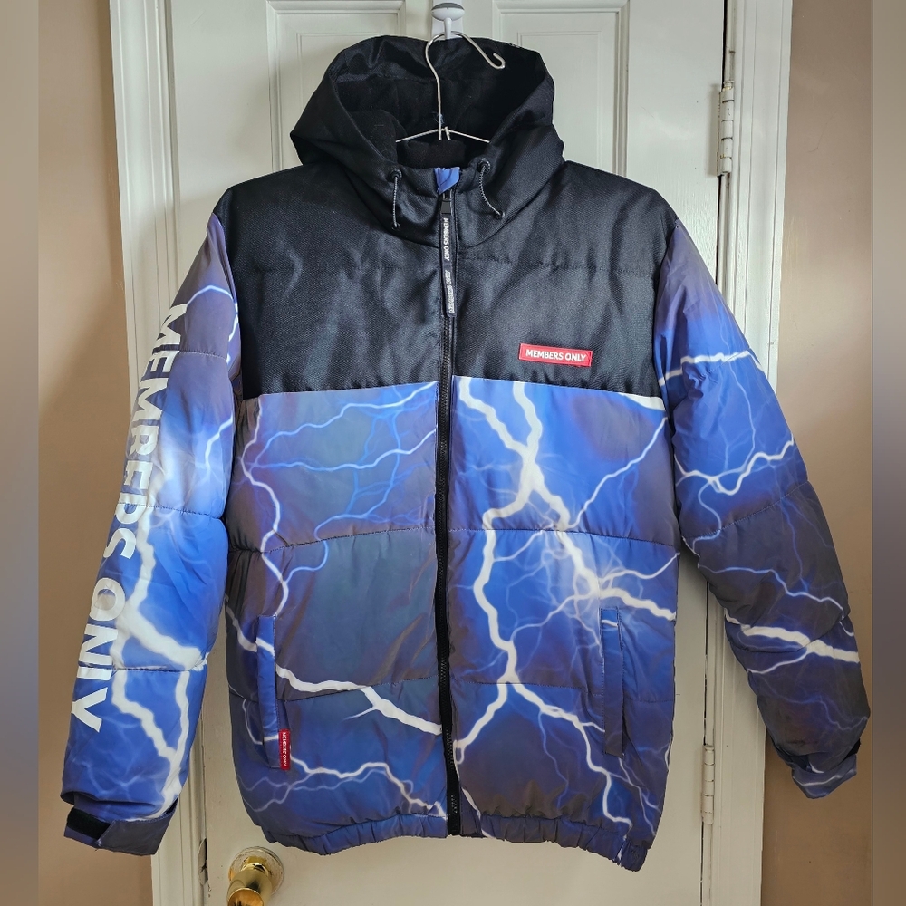 Members Only Lightning Blue Hooded Puffer